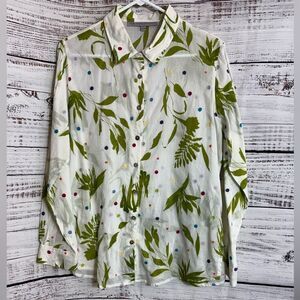 S.A. Collection Top Womens Sz M cotton Floral embroidered button up Boho shirt